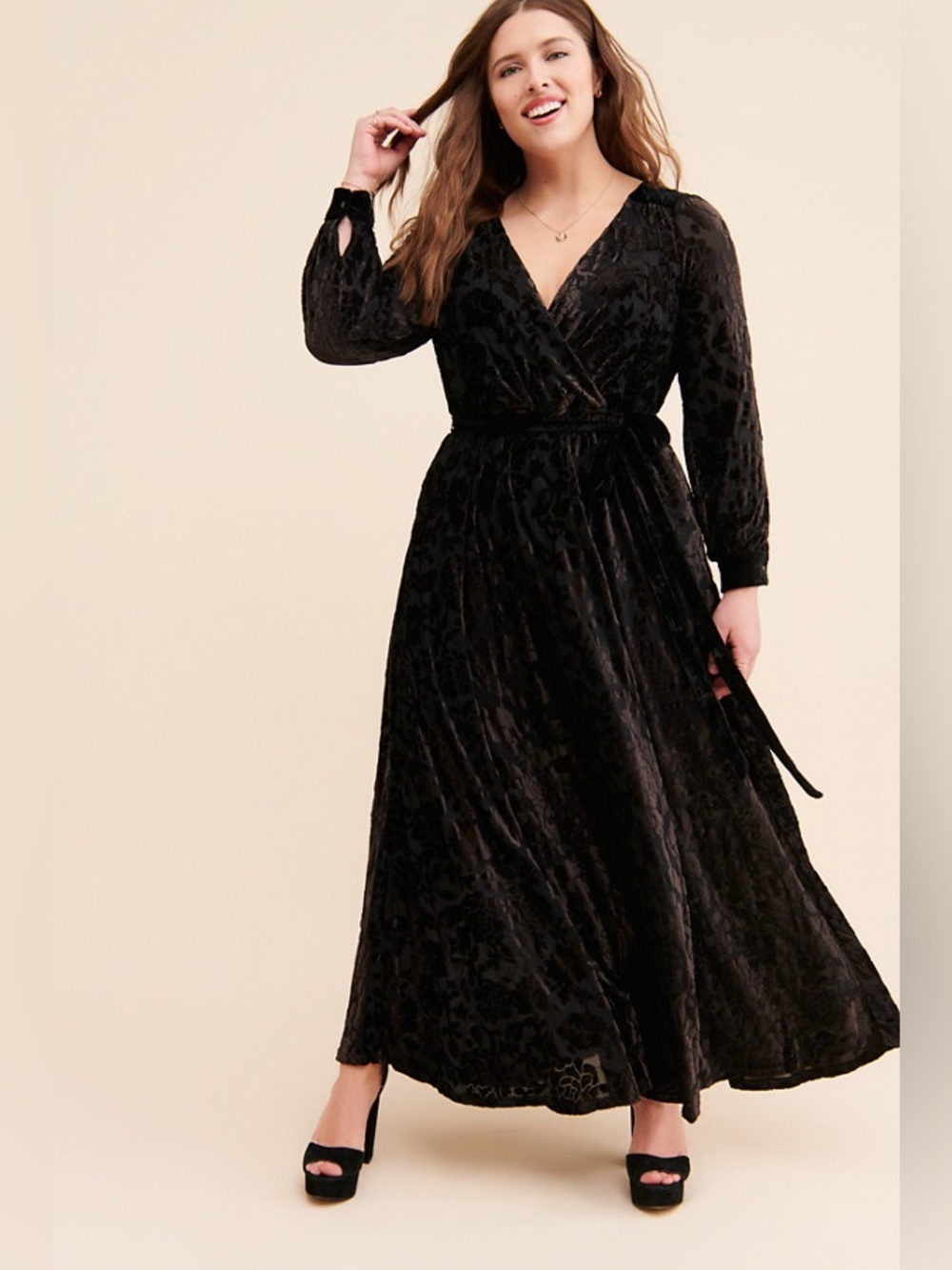 EUC ModCloth Black Burnout Velvet Maxi Dress